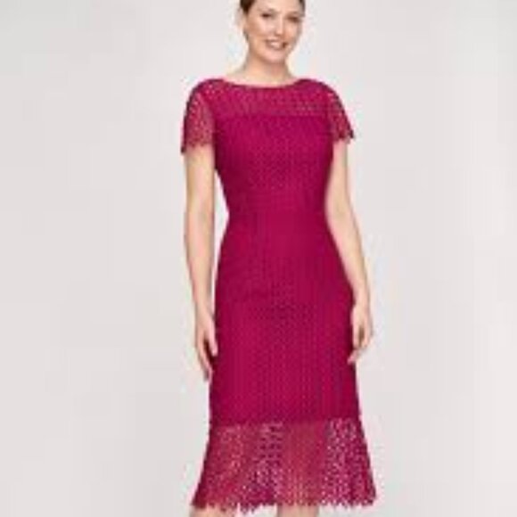 Kay Unger Tatum red sangria lace sheath cocktail midi dress size 14 - Picture 1 of 6